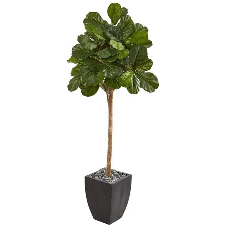 NEARLY NATURALS 71 in. Fiddle Leaf Fig Artificial Tree in Black Planter 9577